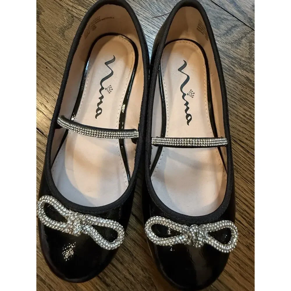 Nina Kendalla Ballet Flat Black Patent Leather Girls Sz 2 $50